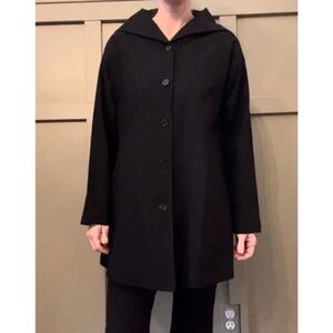 Blanque Longline Black Jacket Coat Button Front W/ Pockets Size Medium